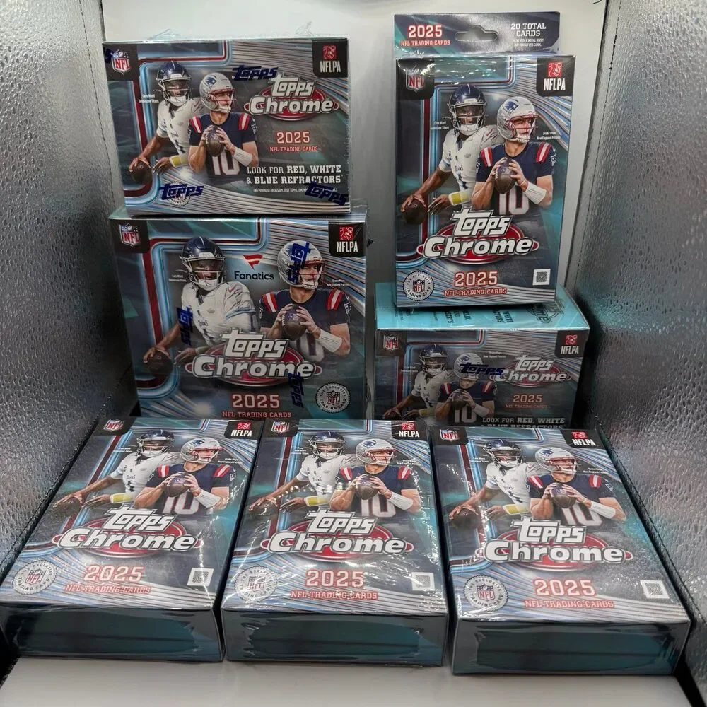 Topps Chrome 2025 NFL Trading Card Bundle: 1x Mega, 2x Value, 4x Hanger Box